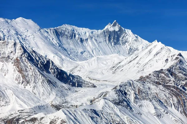 Ganggapurna Annapurna Aralığı Buz Gölü Panoramik Manzaralı Thorung Giderken Geçmek — Stok fotoğraf