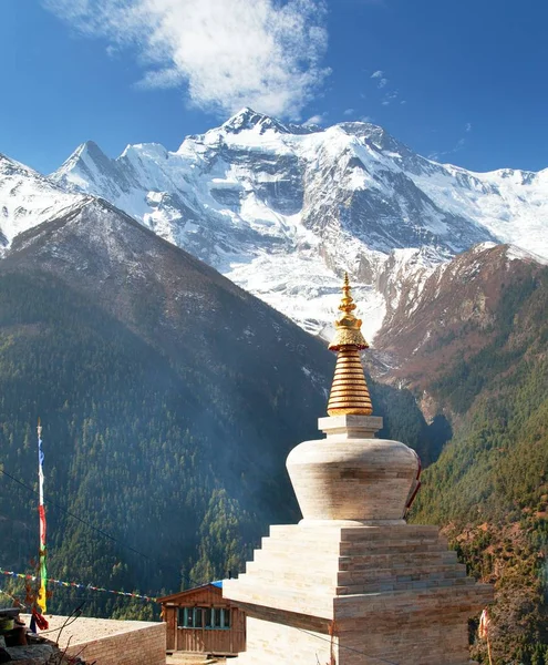 Felső Pisang View Sztúpa Annapurna Kerek Annapurna Circuit Trekking Ösvény — Stock Fotó