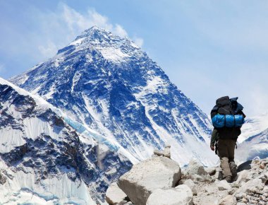 Görünümünü Mount Everest 8848m Kala Patthar gelen turist ile Everest Ana kampı, Sagarmatha Milli Parkı, Khumbu Vadisi, Solukhumbu, Nepal Himalayalar dağlar giderken