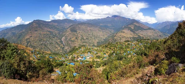 Gudel Bung Villages Nepal Himalayas Lower Part Solukhumbu Area Panoramic — Stock Photo, Image