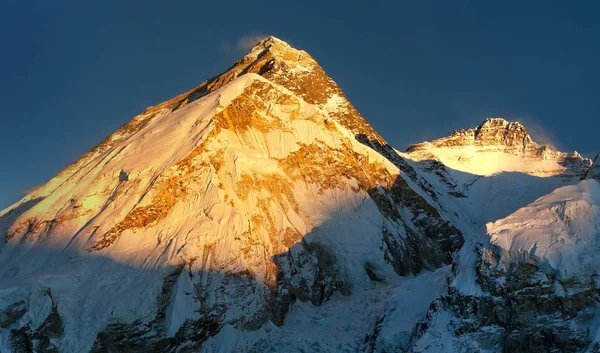 Wieczorem Zachód Słońca Zobacz Szczycie Mount Everest Lhotse Montażu Pumo — Zdjęcie stockowe