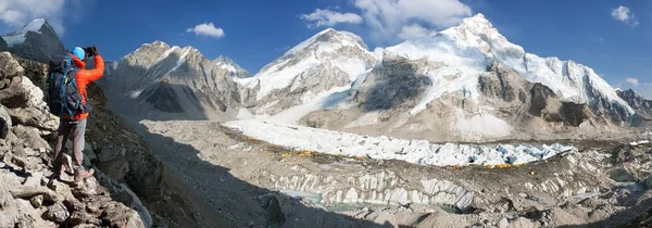 Panoramatický Pohled Základního Tábora Mount Everest Everest Lhotse Nuptse Ledovce — Stock fotografie