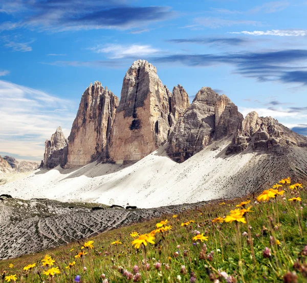 Drei Zinnen Veya Tre Cime Lavaredo Güzel Ile Çayır Sextener — Stok fotoğraf