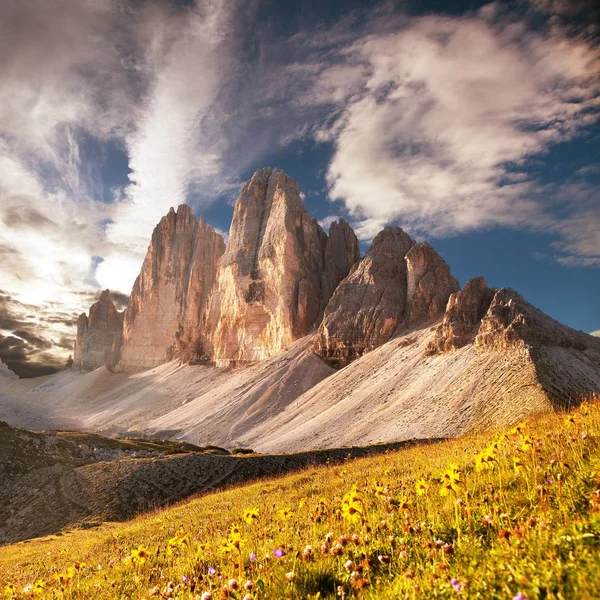 Πρωινή Άποψη Του Drei Zinnen Tre Cime Lavaredo Sextender Dolomiten — Φωτογραφία Αρχείου