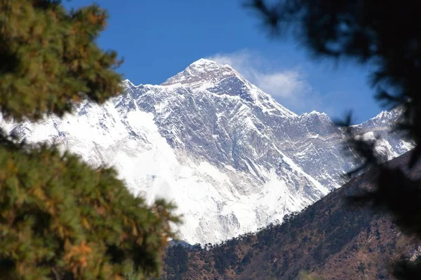 Vue Sur Everest Près Namche Bazar Dans Les Pins Moyens — Photo