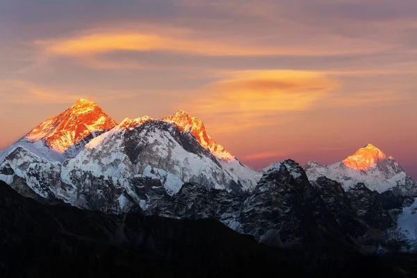 Vista Tramonto Serale Del Monte Everest Lhotse Makalu Dal Passo — Foto Stock