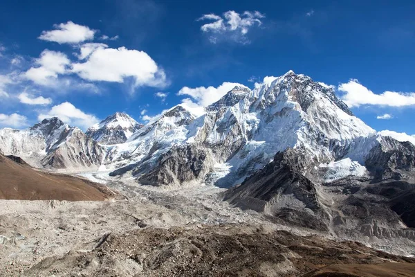 Panoramic View Everest Nuptse Beautiful Clouds Sky Khumbu Valley Glacier — Stock Photo, Image