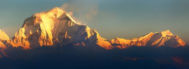 Mount Dhaulagiri sabah panoramik manzarasını Poon Hill view noktasından, Nepal Himalayalar dağlar