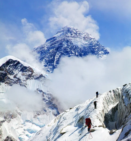 Vista Panorámica Del Monte Everest Desde Kala Patthar Con Grupo — Foto de Stock