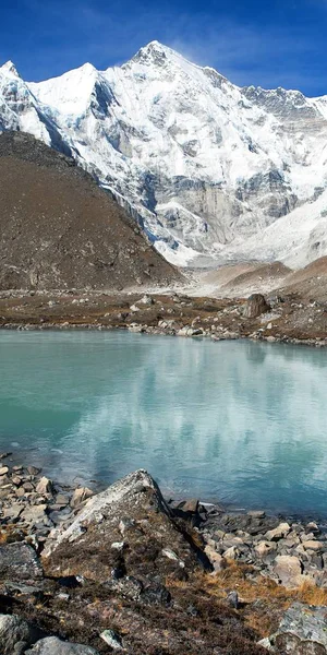 Widok Dublowanie Jeziorze Cho Oyu Bazy Camp Everest Trek Himalaje — Zdjęcie stockowe