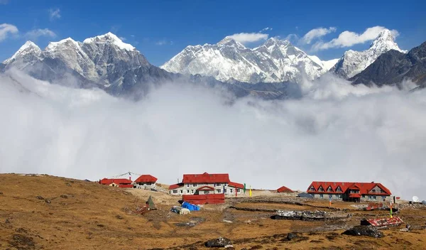 Panoramic View Mount Everest Lhotse Ama Dablam Kongde Tourist Lodge — Stock Photo, Image