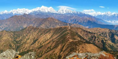 Panoramik çingene tepe - trekking Jiri Bazar Lukla ve Everest Ana kampı, Nepal Himalayalar için iz gelen himalaya aralığının herhangi bir zamanda ve Lhotse, Nepal Himalayalar dağlar bağlar