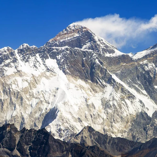 Vista Del Monte Everest Cara Rocosa Nuptse Desde Kongde Parque —  Fotos de Stock