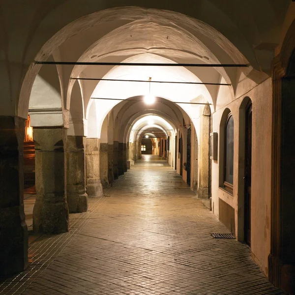 Torbogen Rund Den Stadtplatz Der Stadt Telc Oder Teltsch Weltkulturerbe — Stockfoto