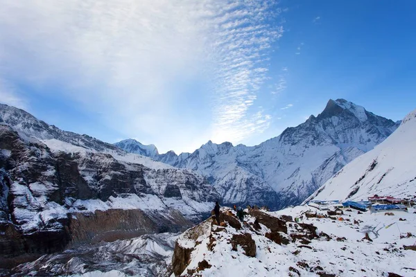 Vista Del Monte Machhapuchhre Desde Campamento Base Sur Annapurna Circuito —  Fotos de Stock