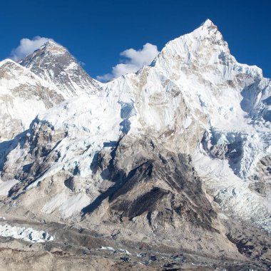 Panoramik dağ herhangi bir zamanda ve mt. Nuptse, Khumbu Vadisi ve buzul, Milli Parkı: Sagarmatha, Nepal Himalayalar dağlar