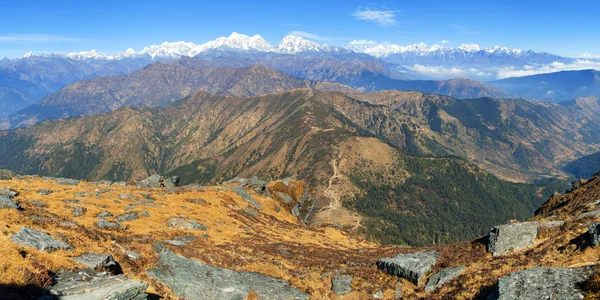 Panoramatický Výhled Himaláje Pohybují Cikána Peak Trekkingová Trasa Jiří Bazar — Stock fotografie