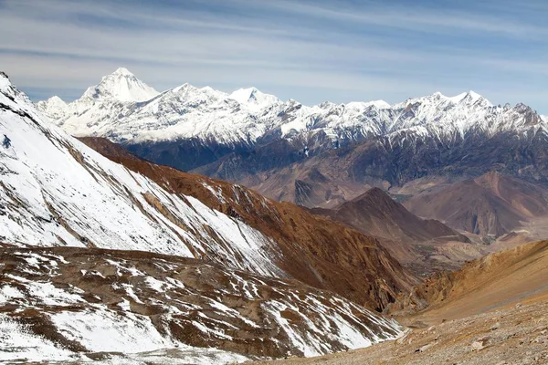 Vista Panorámica Desde Thorung Pass Annapurna Himal Hasta Monte Dhaulagiri — Foto de Stock