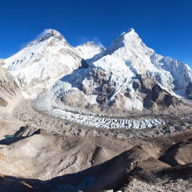 Everest Dağı, Lhotse ve nuptse Pumo RI temel kampı - güzel görünümünü Everest yol ana kampta - Nepal Himalayalar dağlar
