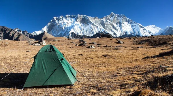 View Mount Lhotse South Rock Face Green Tent Way Everest — Stock Fotó