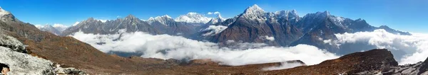 Panoramic View Mount Everest Lhotse Kangtega Thamserku Ama Dablam Kongde — Stock Photo, Image