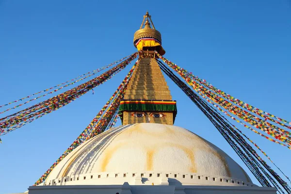 Boudha Bouddhanath Bouddhanath Stupa Met Gebedsvlaggen Grootste Boeddhistische Stoepa Kathmandu — Stockfoto