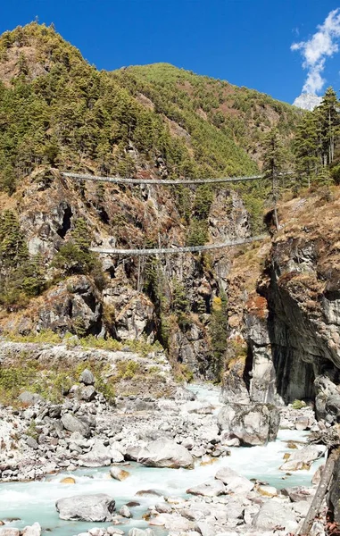 Two Rope Hanging Suspension Bridges Nepal Himalayas Namche Bazar Dudh — Stock Photo, Image