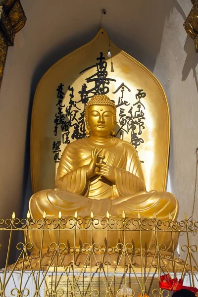 Gyllene Staty Buddha Världsfredsstupan Nära Pokhara Nepal — Stockfoto