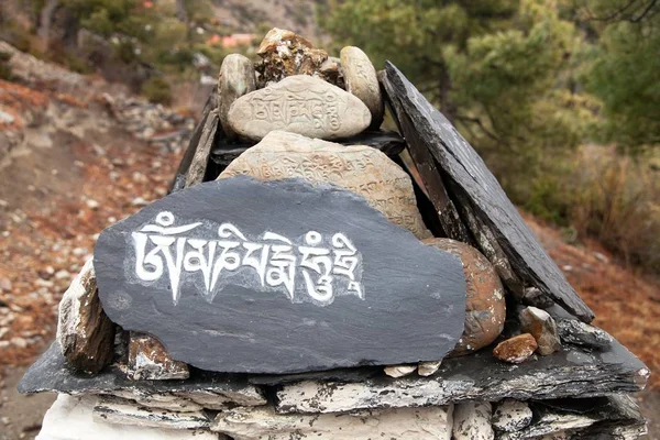 マニ壁と仏教の象徴 ネパール ヒマラヤ山脈 ネパール仏教石 — ストック写真
