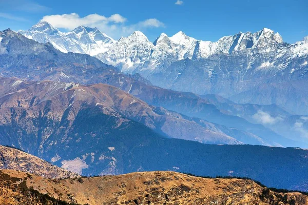 Panoramic view of himalaya range from Pikey peak — Stock Photo, Image