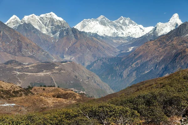Vista Panorámica Del Monte Everest Lhotse Ama Dablam Desde Aldea — Foto de Stock