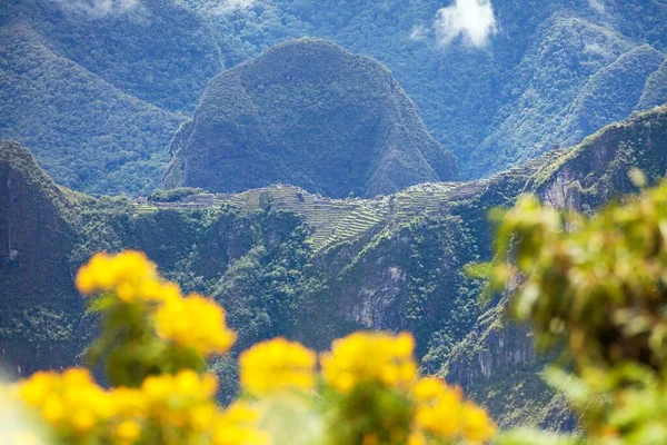 在秘鲁库斯科附近的Salkantay旅行开始时看到的Machu Picchu Inca镇 — 图库照片