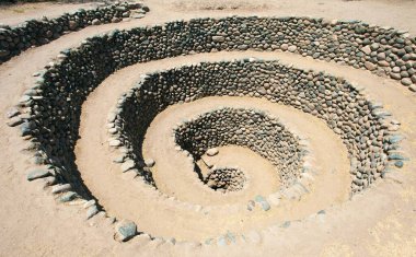Nazca ya da Nazca kasabasındaki Cantalloc Aqueduct, spiral ya da halka şeklinde su kemerleri ya da kuyuları, Peru, İnka mimarisi ve kültürü