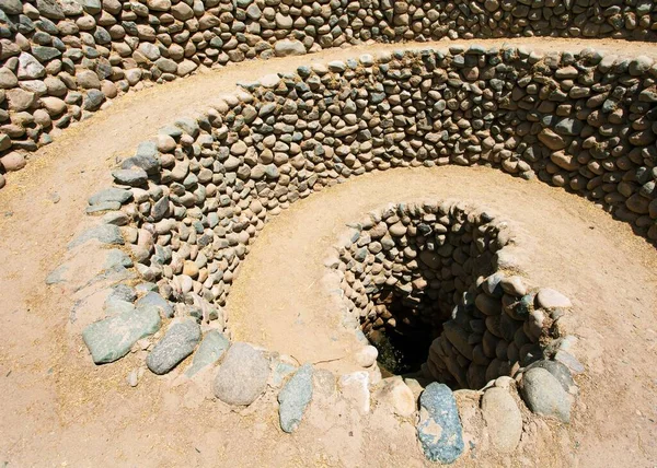 秘鲁Nazca或Nazca镇Cantalloc渡槽 螺旋或圆形渡槽或井 印加建筑和文化 — 图库照片
