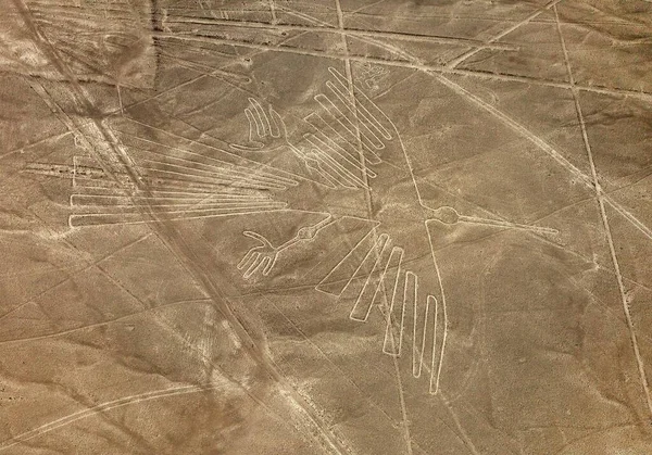 Geoglifo Cóndor Líneas Misteriosas Nazca Nasca Geoglifos Vista Aérea Sepia —  Fotos de Stock