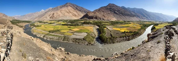 Panj Nehri Çevresindeki Tarlalar Gorno Badakhshan Tacikistan Afganistan Sınırı Wakhan — Stok fotoğraf