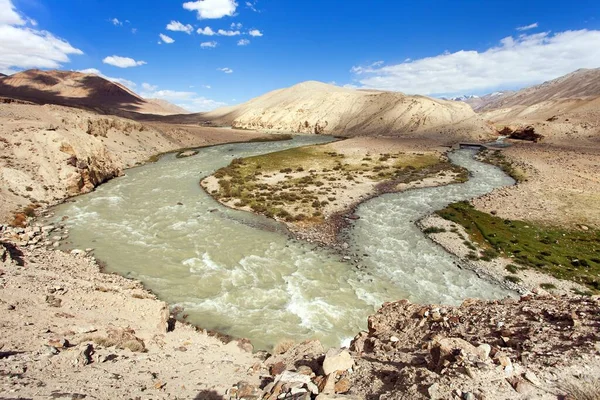 Panj Fluss Und Pamir Gebirge Panoramablick Panj Ist Der Obere — Stockfoto