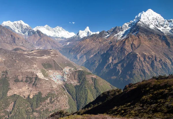 View Mount Everest Lhotse Ama Dablam Namche Bazar Kongde Sagarmatha — Stock Photo, Image
