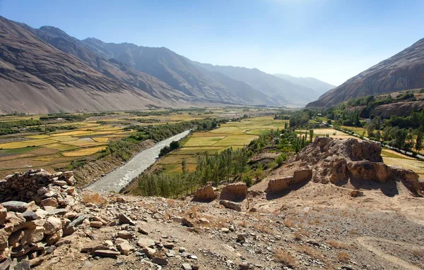 Fields Aroun Panj River Gorno Badakhshan Hindukush Mountains Tajikistan Afghanistan — Stock Photo, Image