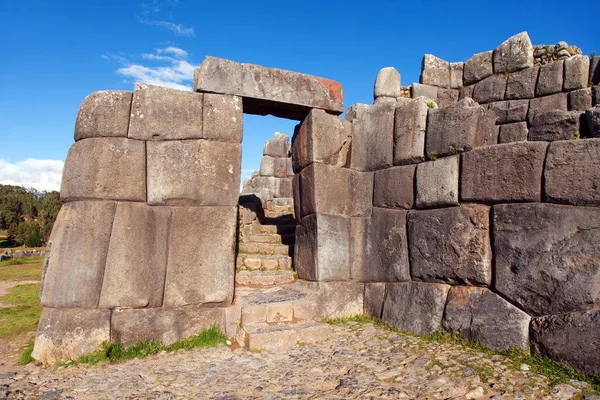Stone door. View of Sacsayhuaman, Inca ruins in Cusco or Cuzco town, Peru