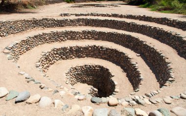 Nazca ya da Nazca kasabasındaki Cantalloc Aqueduct, spiral ya da halka şeklinde su kemerleri ya da kuyuları, Peru, İnka mimarisi ve kültürü