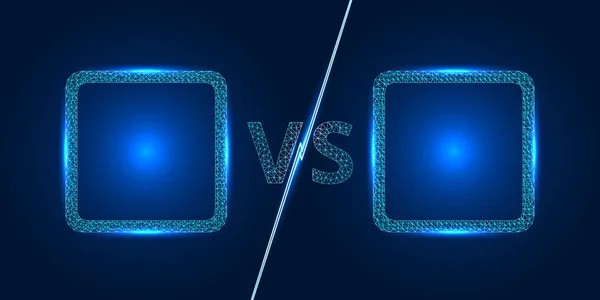 Ekran tasarımına karşı. İki savaşçının duyurusu. Mavi fütüristik neon Vs harfler. Parıltılı çokgen ızgarası. Koyu arka plan daki vektör çizimi. Gelecek stili.