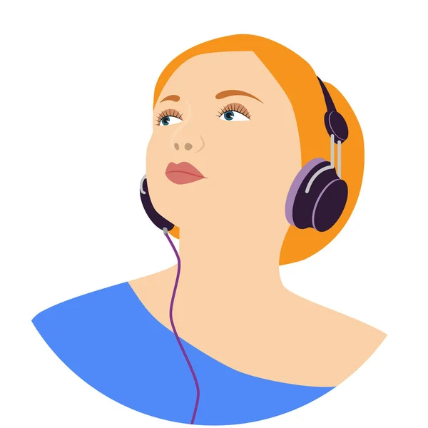 Meisje met koptelefoon die naar muziek luistert — Stockvector