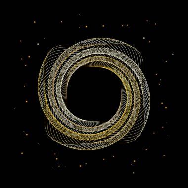 Siyah arka planda geometrik soyut altın çerçeve.