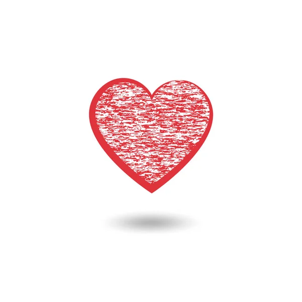 Coração vermelho desproporcional com textura e sombra — Vetor de Stock