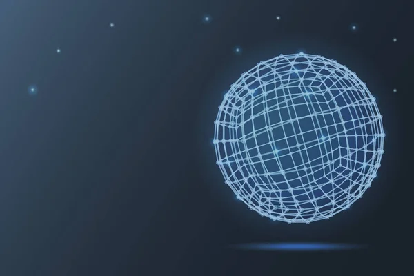 atom küresi. Mavi arka plan üzerinde 3d vektör illüstrasyon. Geometri. Uçuş. Molekül.