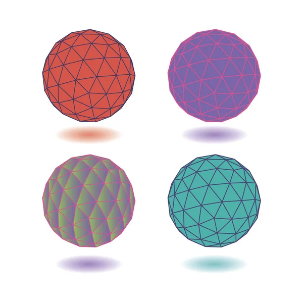 4 adet ayarlayın. Icosahedra havada asılı. Topu. Vektör illüstrasyon. Farklı renk şemaları. Geometri. Soyutlama.