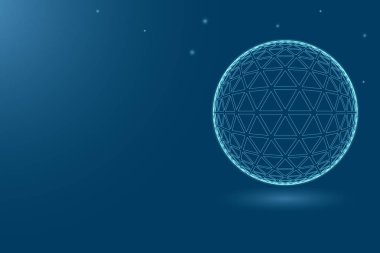 Yıldızlarla mavi arka plan üzerinde üçgenler dörtyüzlü. Çokgen ızgara çerçevesi. 3d. Vektör çizimi