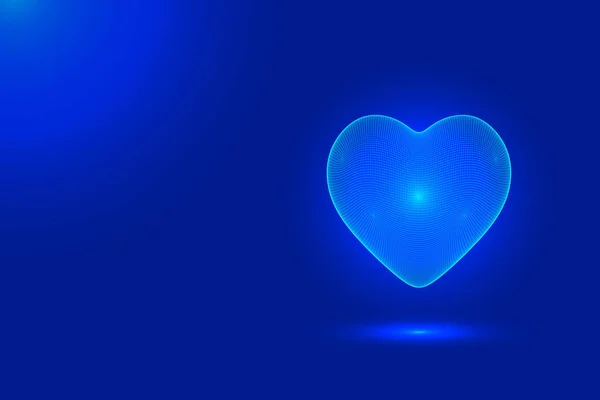 Veelhoekige hart. Het hart gloeit op een blauwe achtergrond. Onbezielde liefde. Virtuele liefde. — Stockvector