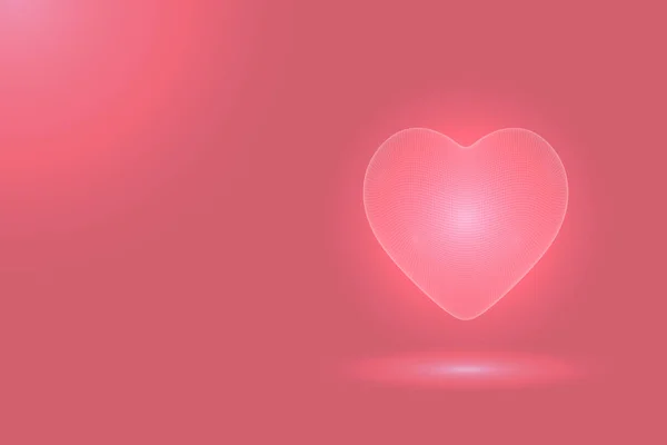 Polygonal pink hearts. Heart glows on a pink background. Virtual love. Glow. — Stock Vector